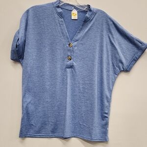 Blue Short Sleeve Henley Shirt